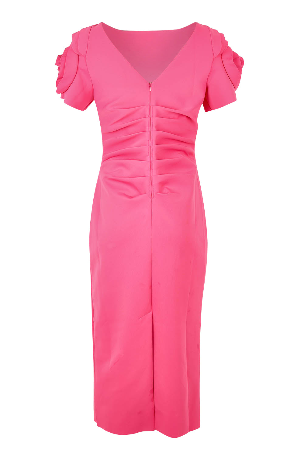 Product shot of the Monelli Rosette Sleeve Dress in colour Pink (Pink), from the back