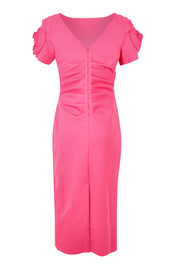 Product shot of the Monelli Rosette Sleeve Dress in colour Pink (Pink), from the back