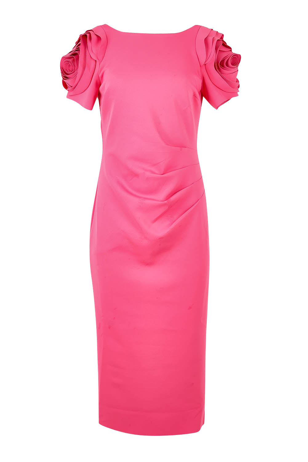 Product shot of the Monelli Rosette Sleeve Dress in colour Pink (Pink), from the front