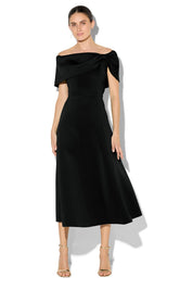 A model wearing the Rowan Cocktail Dress in colour Black (Black), from the front, showing the whole outfit