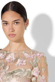 Model Genericm wearing size sample of the Raya Embroidered Gown - Pink in colour Pink, in a cropped view