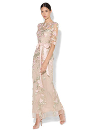 Model Genericm wearing size sample of the Raya Embroidered Gown - Pink in colour Pink, from the front