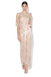 Model Genericm wearing size sample of the Raya Embroidered Gown - Pink in colour Pink, from the front
