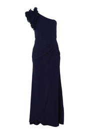 Product shot of the Elle One Shoulder Gown in colour Navy (Blue), from the front