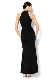 A model wearing the Sebastian Halter Gown in colour Black (Black), from the back