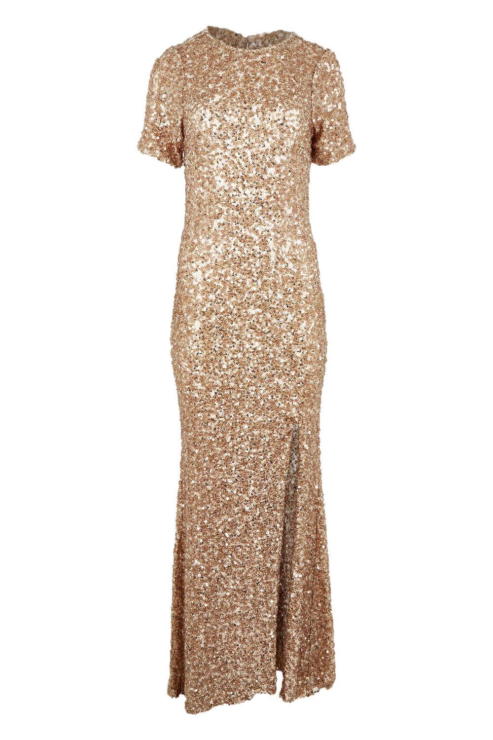 Product shot of the Colette Sequin Gown in colour Mink, from the front