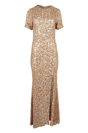 Product shot of the Colette Sequin Gown in colour Mink, from the front