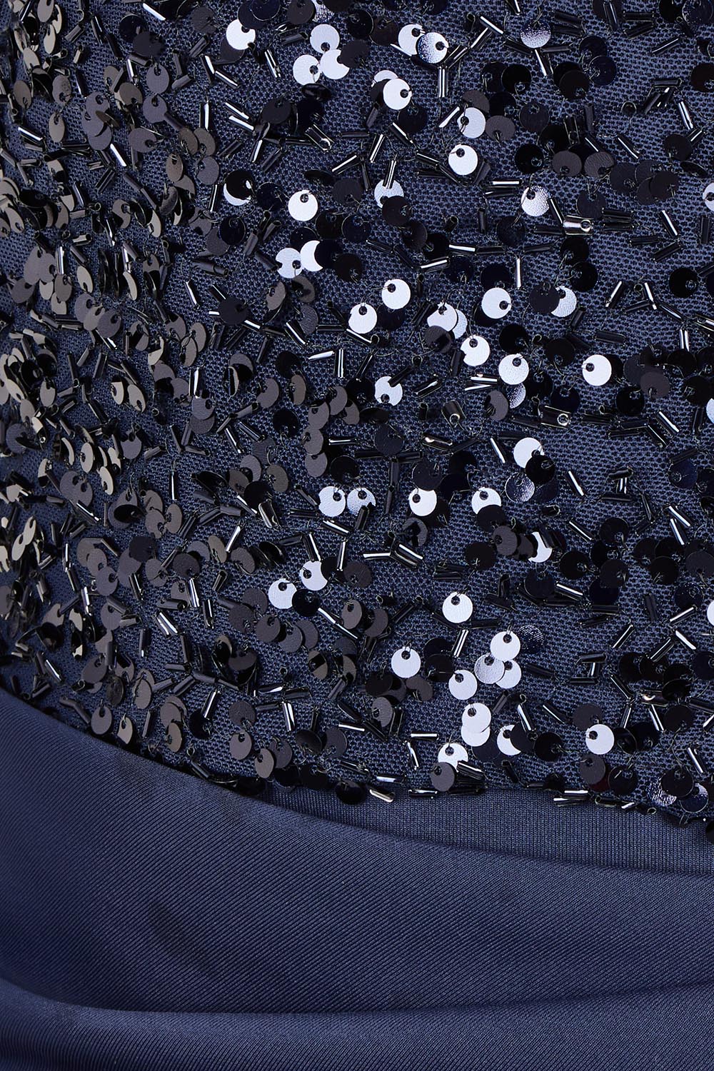 Product shot of the Reeva Sequin Cocktail Dress in colour Navy (Blue), detail