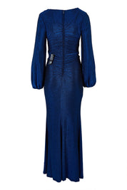 Product shot of the Serena Shimmer Maxi Gown in colour Sapphire (Blue), from the back
