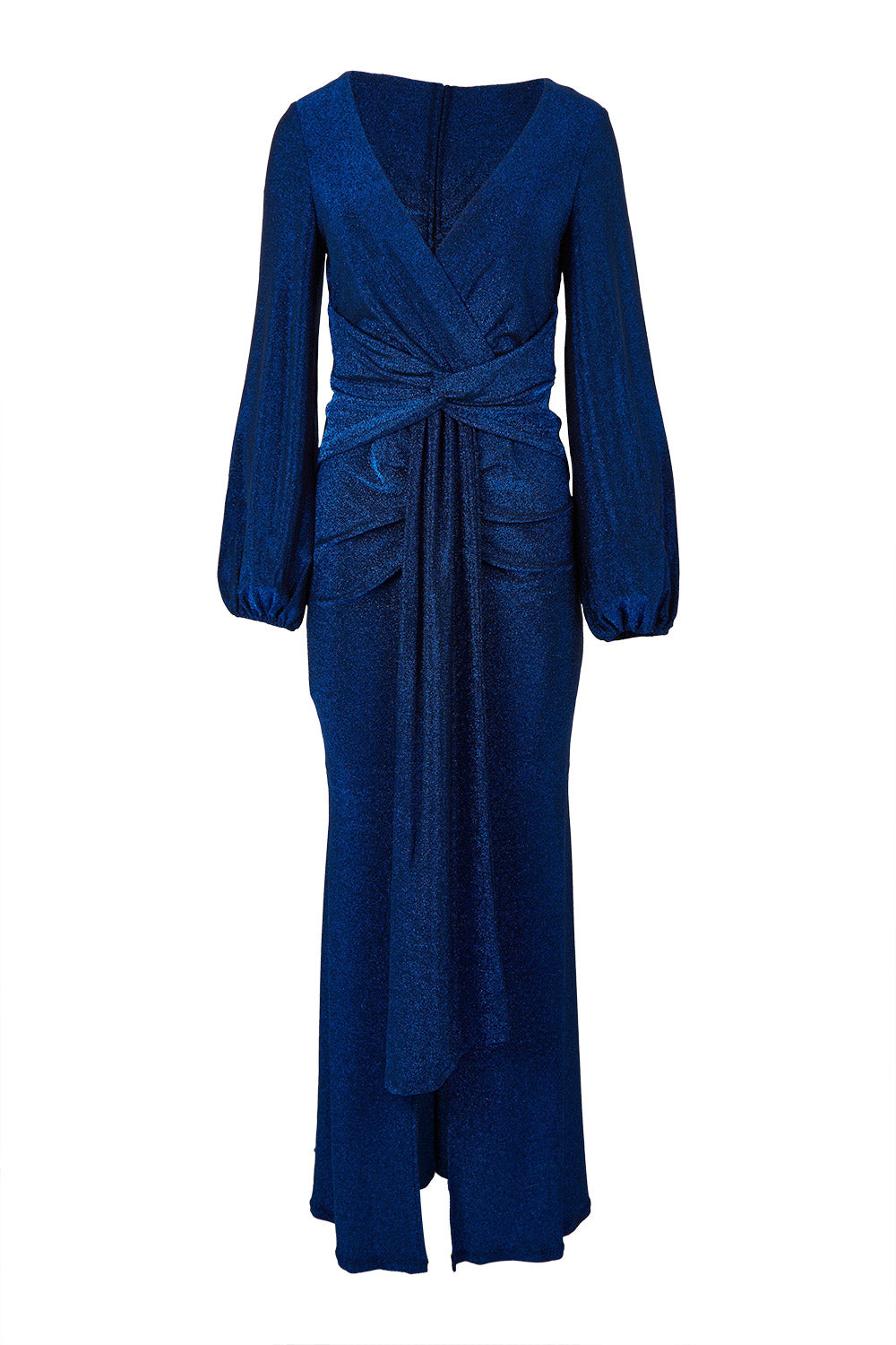 Product shot of the Serena Shimmer Maxi Gown in colour Sapphire (Blue), from the front