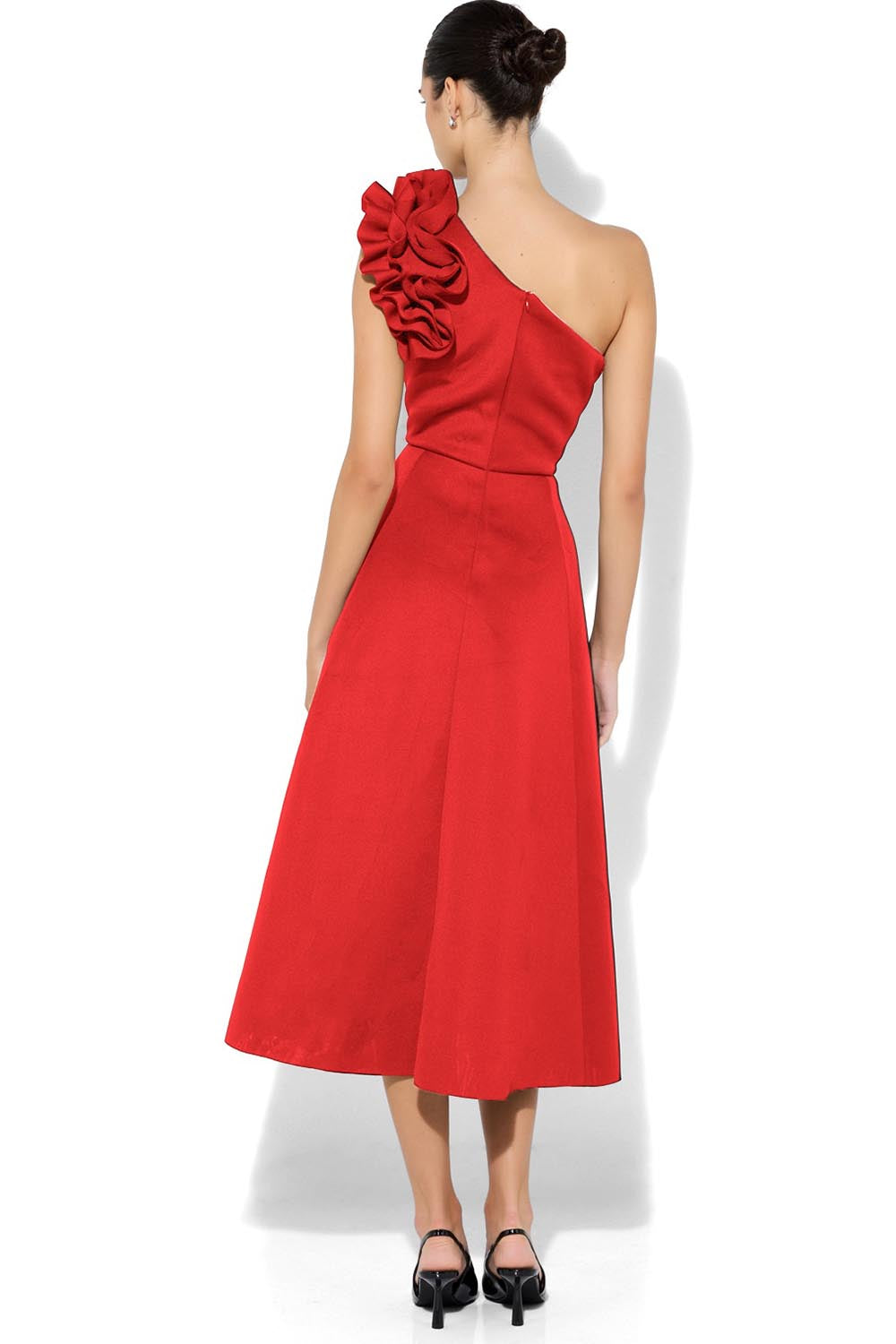 A model wearing the Skye Cocktail Dress in colour Red (Red), from the back