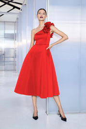 A model wearing the Skye Cocktail Dress in colour Red (Red), from the front, showing the whole outfit