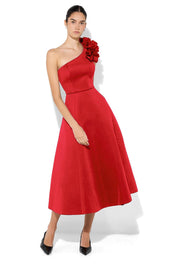 A model wearing the Skye Cocktail Dress in colour Red (Red), from the front, showing the whole outfit