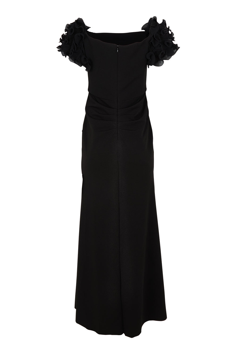 Product shot of the Diana Ruffle Sleeve Gown in colour Black (Black), from the back