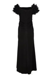 Product shot of the Diana Ruffle Sleeve Gown in colour Black (Black), from the back