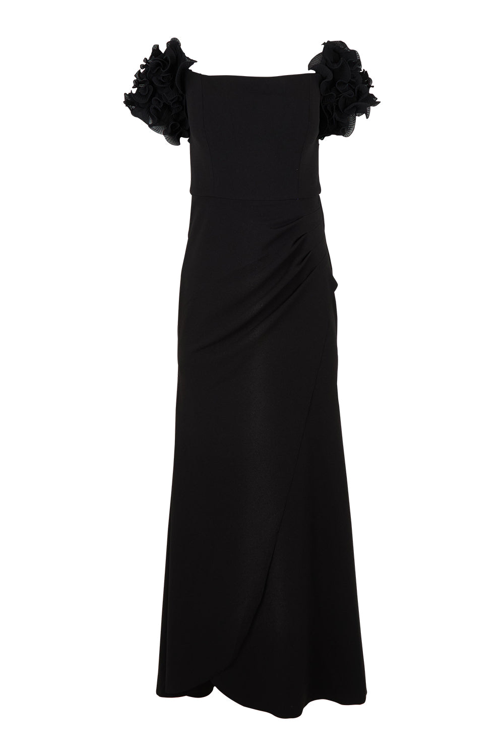 Product shot of the Diana Ruffle Sleeve Gown in colour Black (Black), from the front