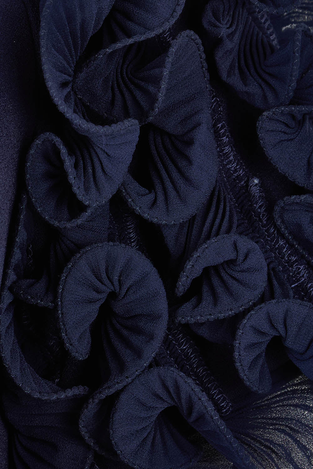 Product shot of the Diana Ruffle Sleeve Gown in colour Navy (Blue), detail