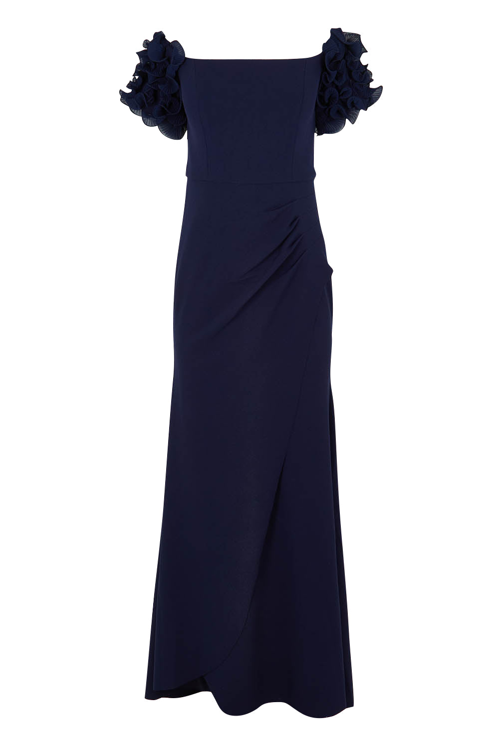 Product shot of the Diana Ruffle Sleeve Gown in colour Navy (Blue), from the front