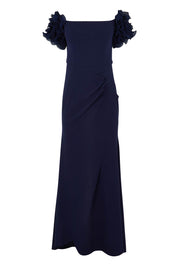 Product shot of the Diana Ruffle Sleeve Gown in colour Navy (Blue), from the front