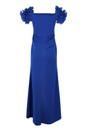 Product shot of the Diana Ruffle Sleeve Gown in colour Sapphire (Blue), from the back