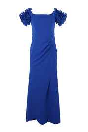 Product shot of the Diana Ruffle Sleeve Gown in colour Sapphire (Blue), from the front
