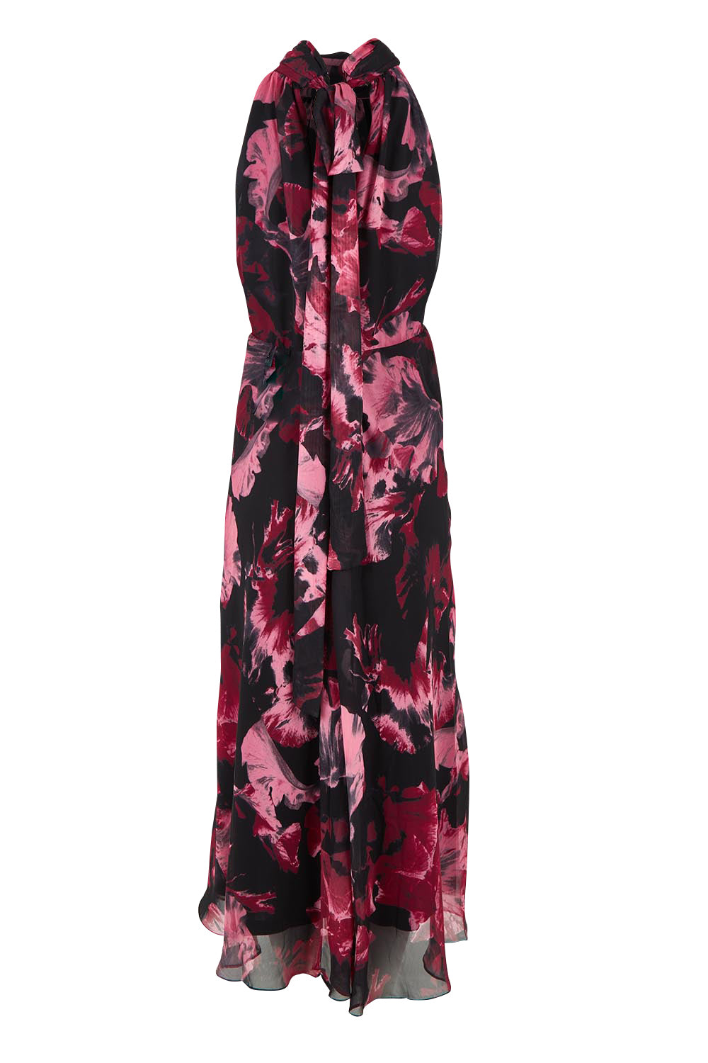 Product shot of the Imogen Merlot Floral Midi Dress in colour Merlot (Red), from the back