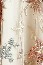 Product shot of the Pippa Embroidered Dress in colour Mink (Pink), detail