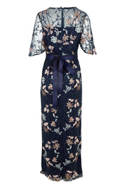 Product shot of the Florence Navy Embroidered Gown in colour Navy (Blue), from the back