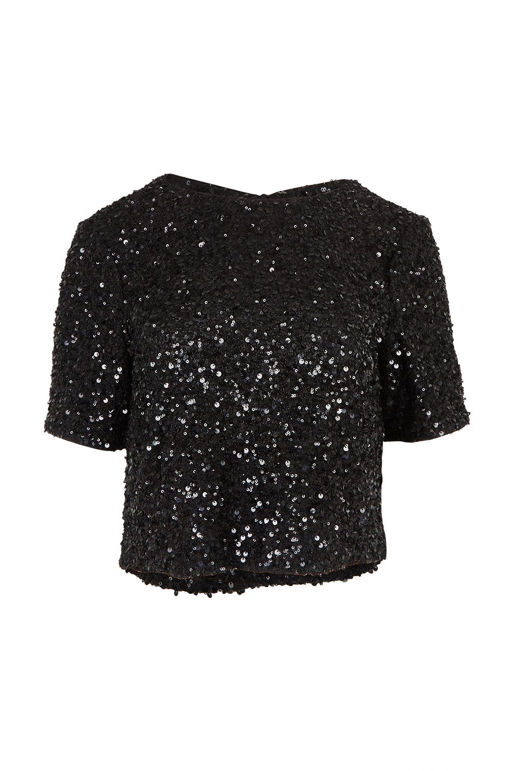 Product shot of the Ginger Sequin Top in colour Black (Black), from the front