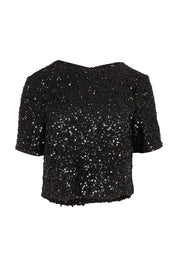 Product shot of the Ginger Sequin Top in colour Black (Black), from the front