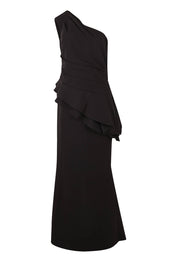 Product shot of the Oscar One Shoulder Gown in colour Black (Black), from the front