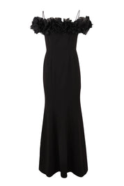 Product shot of the Mischa Organza Rose Gown in colour Black (Black), from the front