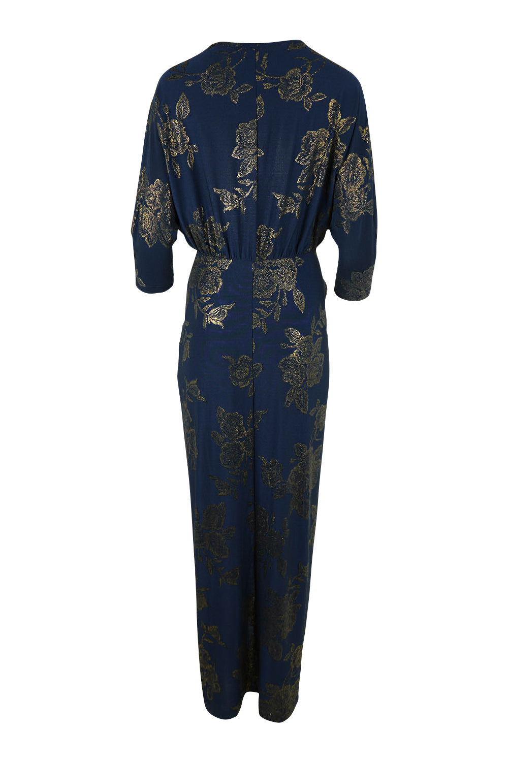Product shot of The Printed Nadine Dress in colour Navygold (Blue), from the back