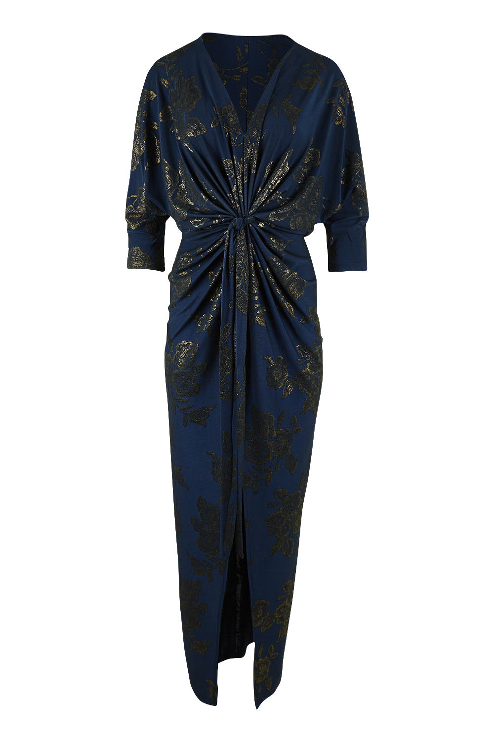 Product shot of The Printed Nadine Dress in colour Navygold (Blue), from the front