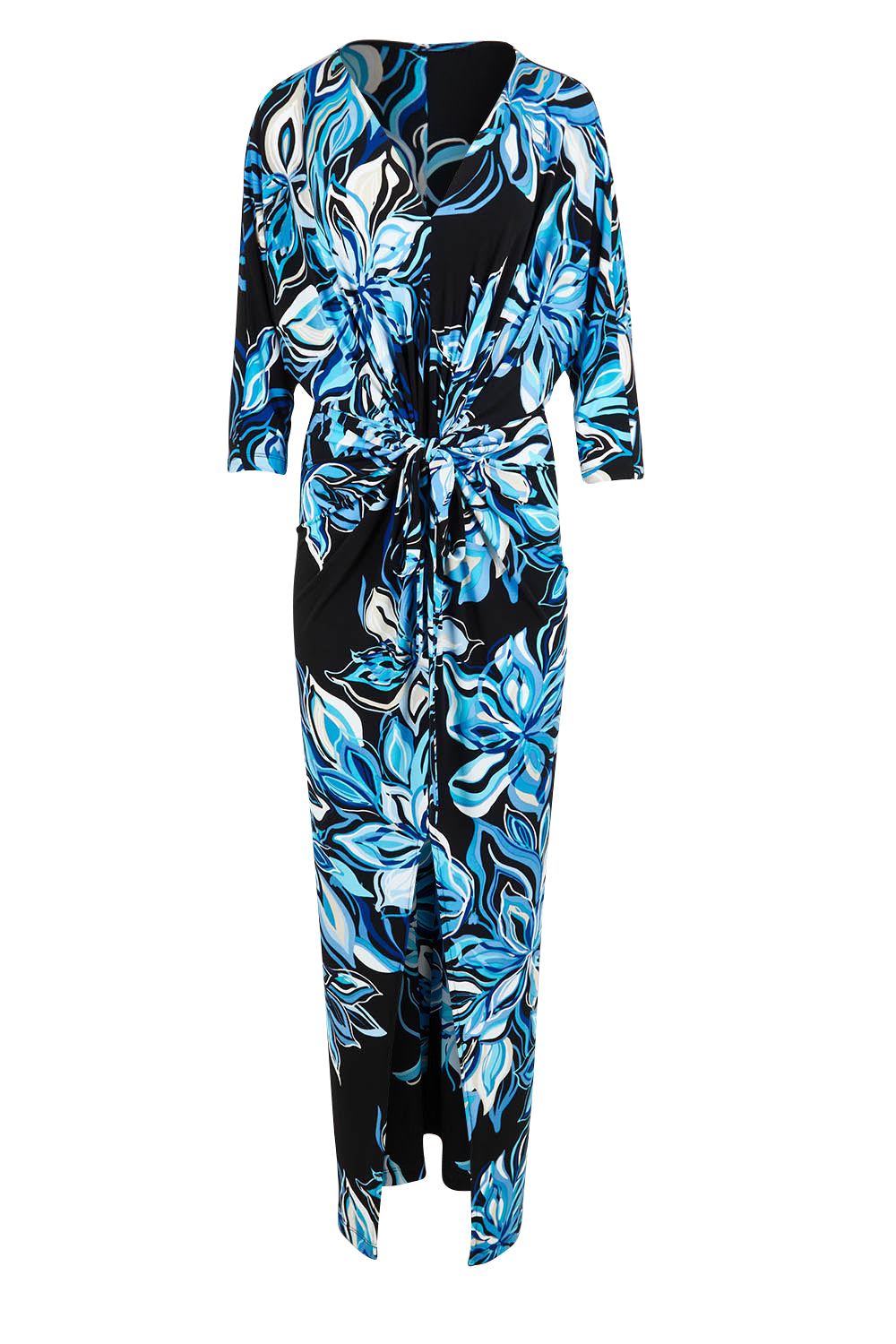 Product shot of The Printed Nadine Dress in colour Nightfleur (Black), from the front