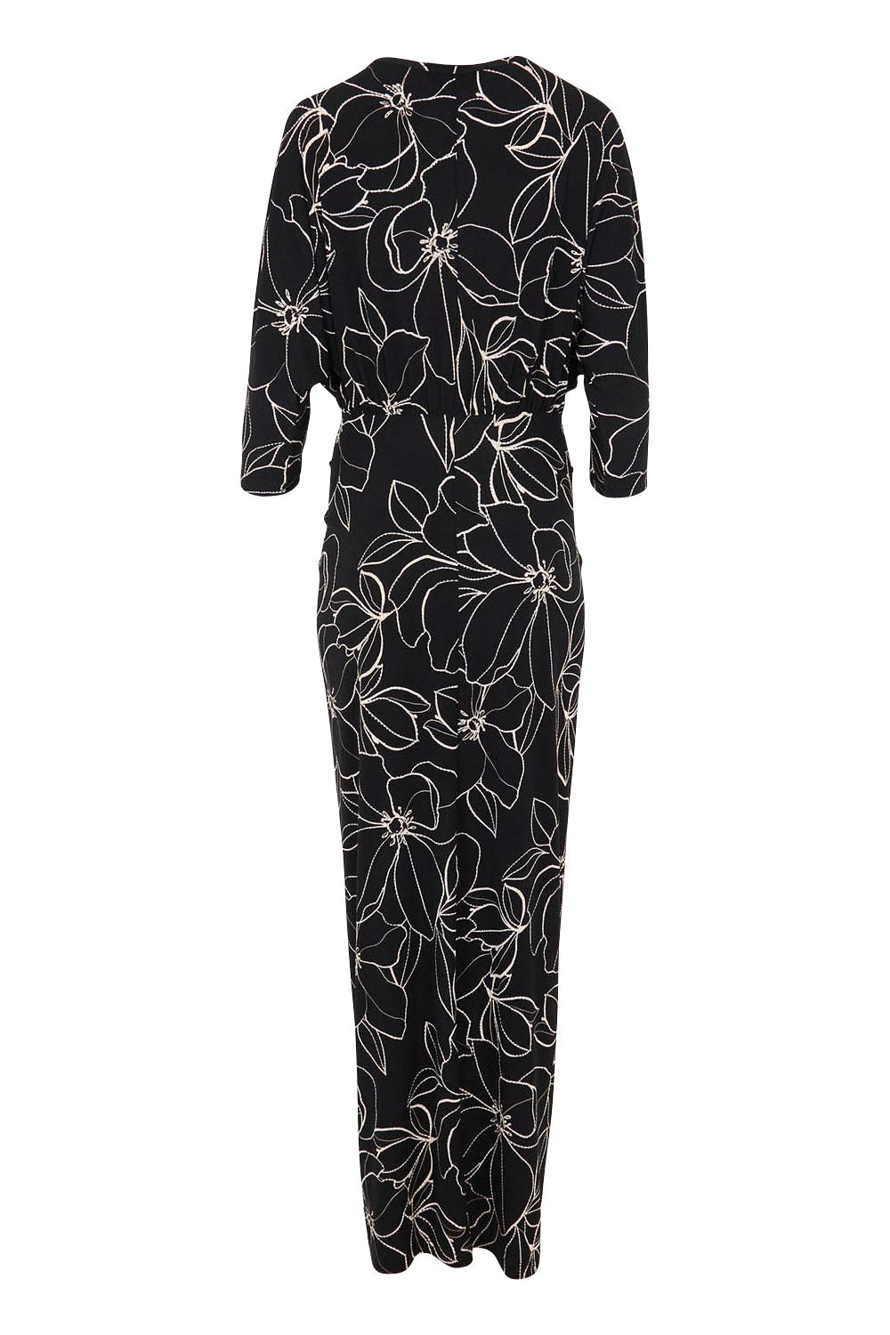 Product shot of The Printed Nadine Dress in colour Magnolia (Black), from the back