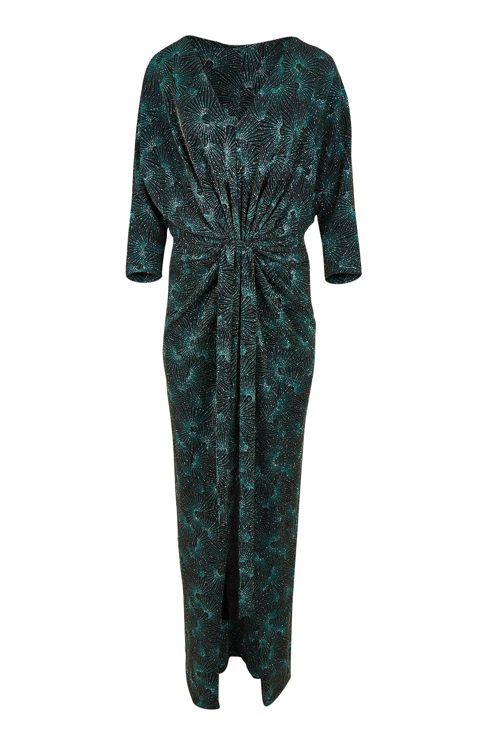 Product shot of The Printed Nadine Dress in colour Jadebling (Green), from the front