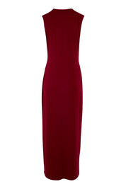 Product shot of the Elisha Dress in colour Flamenco (Red), from the back