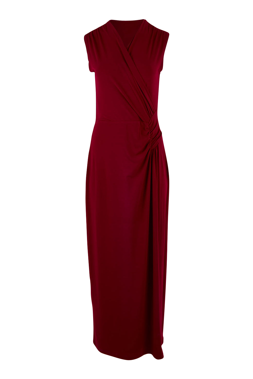 Product shot of the Elisha Dress in colour Flamenco (Red), from the front