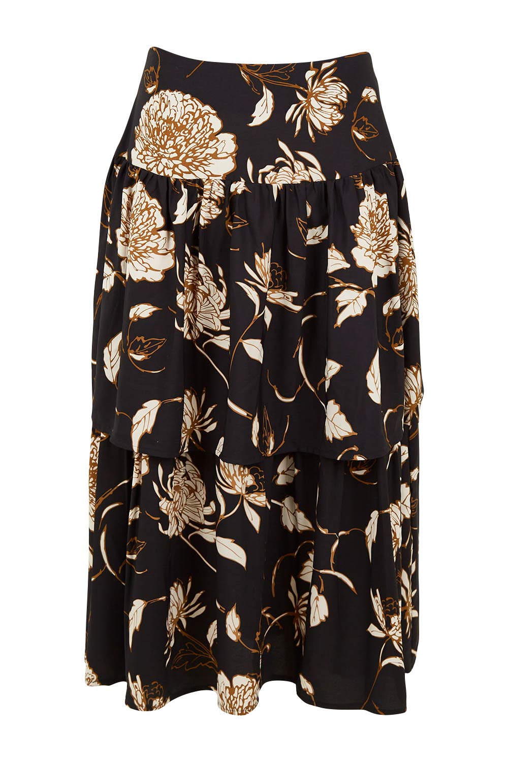 Product shot of the Samara Skirt in colour Disbud (Black), from the front