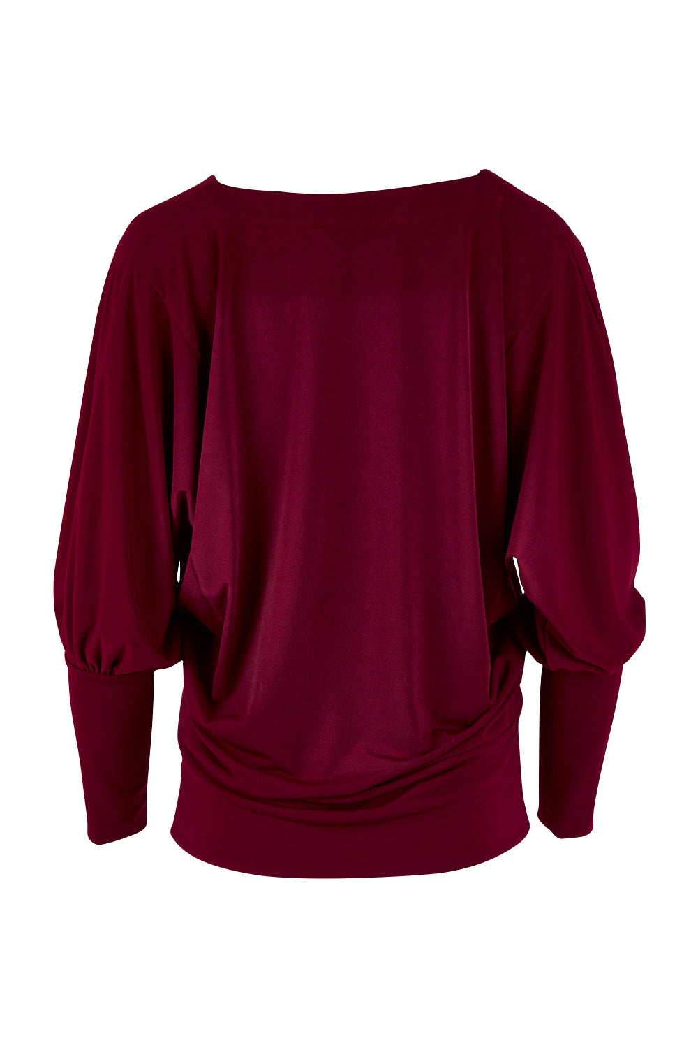 Product shot of the Kelly Blouse in colour Port (Red), from the back