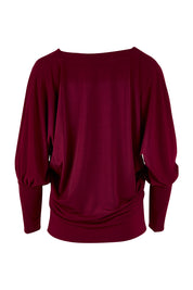 Product shot of the Kelly Blouse in colour Port (Red), from the back