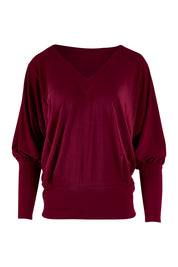 Product shot of the Kelly Blouse in colour Port (Red), from the front