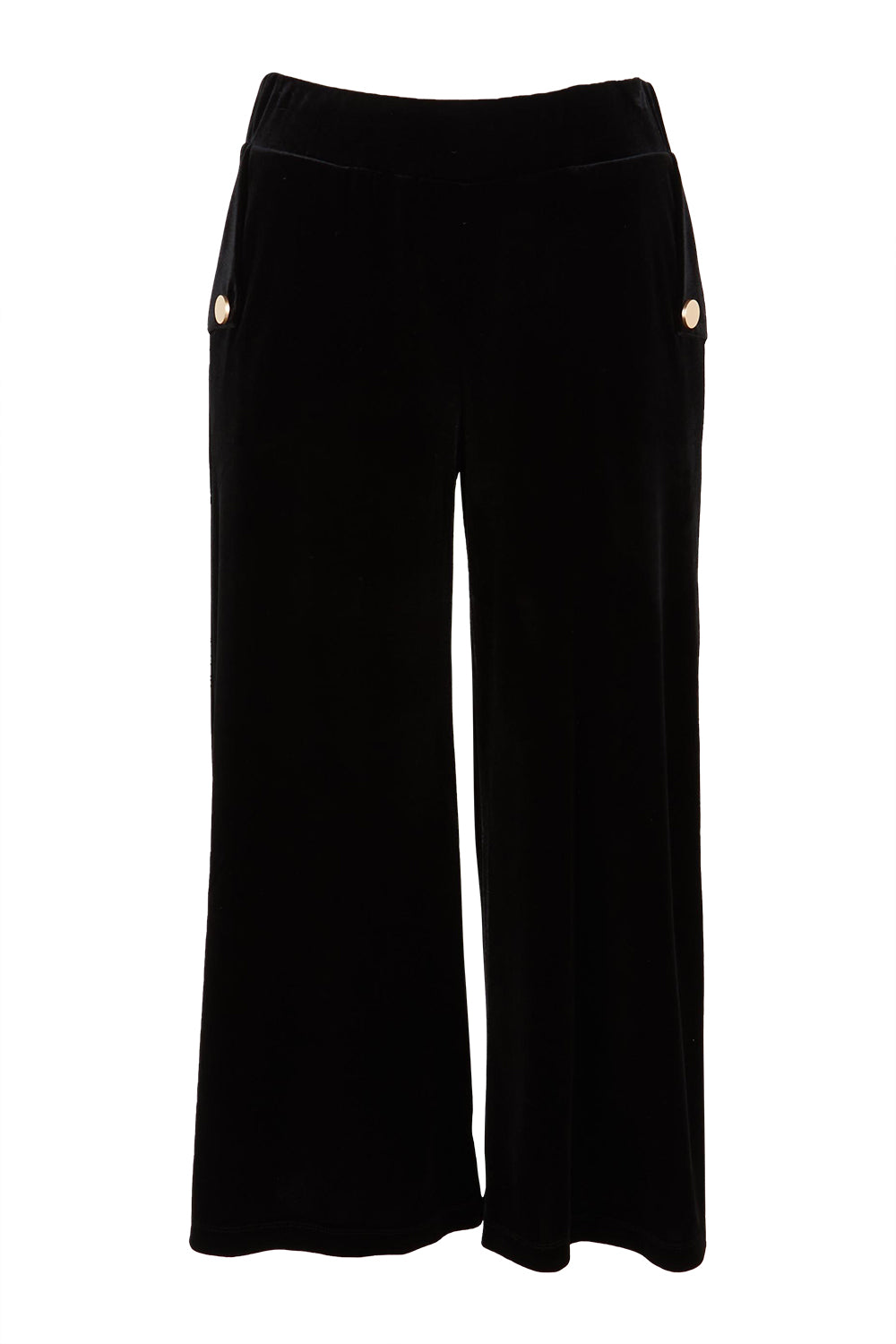 Product shot of the Samantha Velvet Culottes in colour Black (Black), from the front