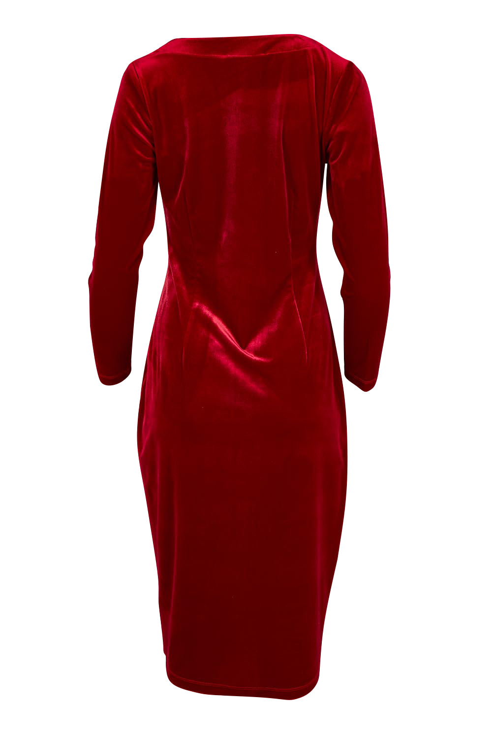 Product shot of the Diana Velvet Dress in colour Garnet (Red), from the back