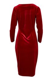 Product shot of the Diana Velvet Dress in colour Garnet (Red), from the back