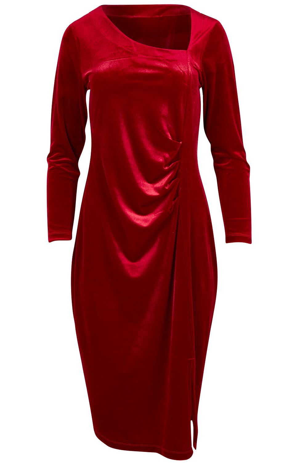Product shot of the Diana Velvet Dress in colour Garnet (Red), from the front