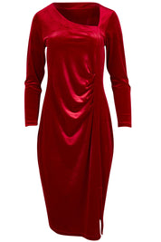 Product shot of the Diana Velvet Dress in colour Garnet (Red), from the front