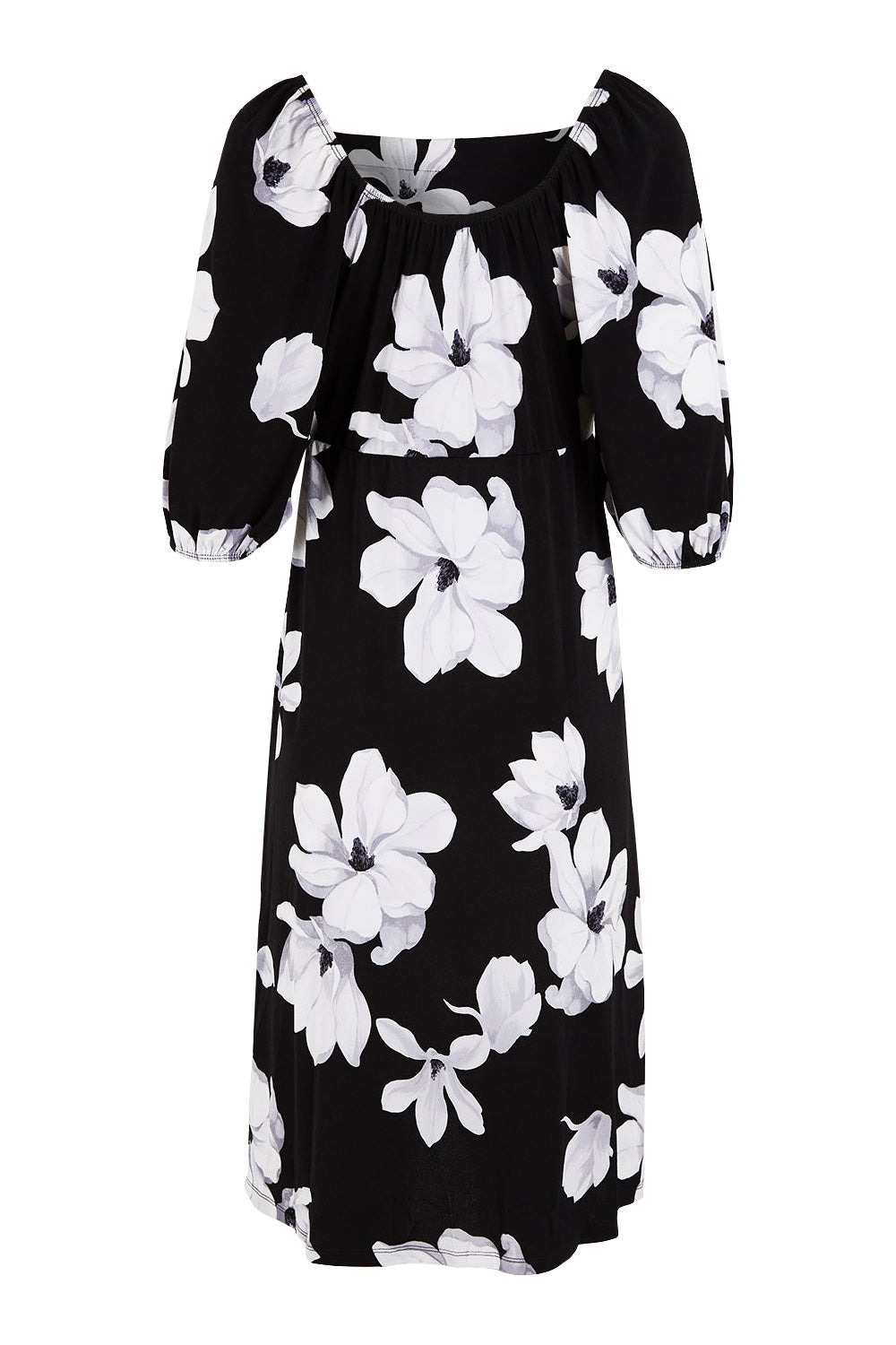 Product shot of the Soraya Dress in colour Magnolia (Black), from the back