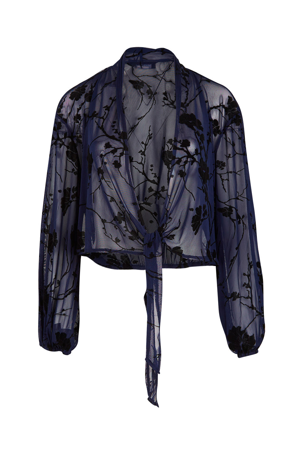 Product shot of the Penny Shrug in colour Navyfleur (Blue), from the front
